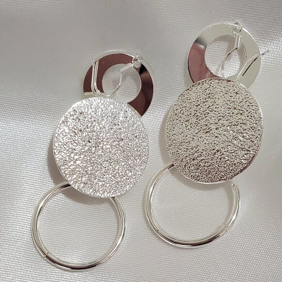 925 Sterling Silver Geometric Necklace Matching Earrings Set - Picture 2 of 3